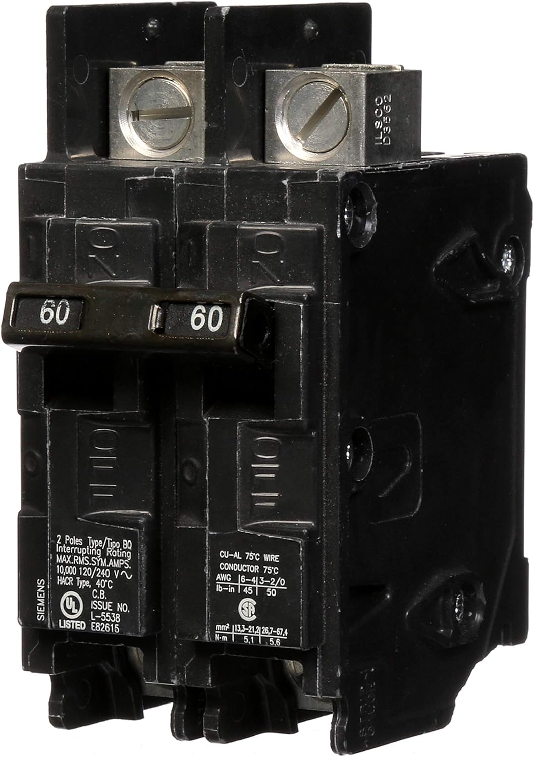 Siemens 50 Amp Breaker Siemens 60-Amp Circuit Breaker - BQ2B060 Double Pole  (Lug Style, 10KAIC) 60 Amp Circuit Breaker