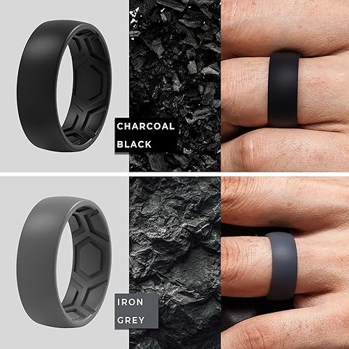 Miniatura 4 de ThunderFit - Anillos de silicona para hombre, diseño de estampado transpirable, paquete de 1, 4 o 7anillos de 516pulgadas de ancho y 332pulgadas de