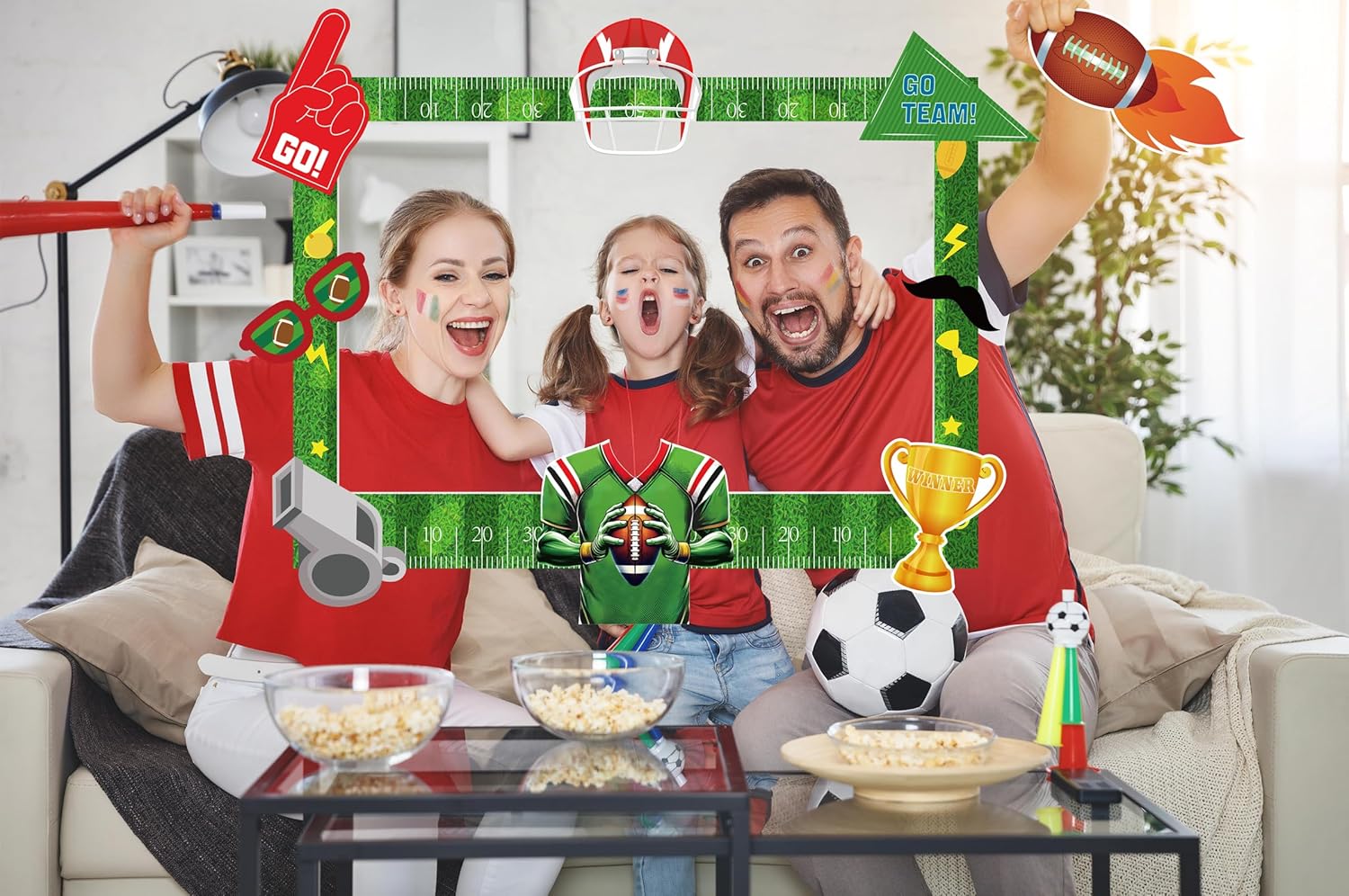 Geefuun 35.3"x 23.6" Super Football Bowl Photo Frame + 15Pcs Photo Booth Props - Football Sports Game Party Decorations (Assembly Needed) - Image 3