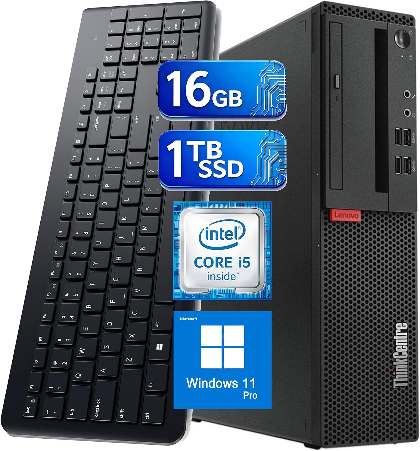 Lenovo ThinkCentre SFF Desktop M710s PC Win11, Intel Core i5-7500 Processor, 16GB RAM, 1TB SSD, Keyboard & Mouse (Renewed)