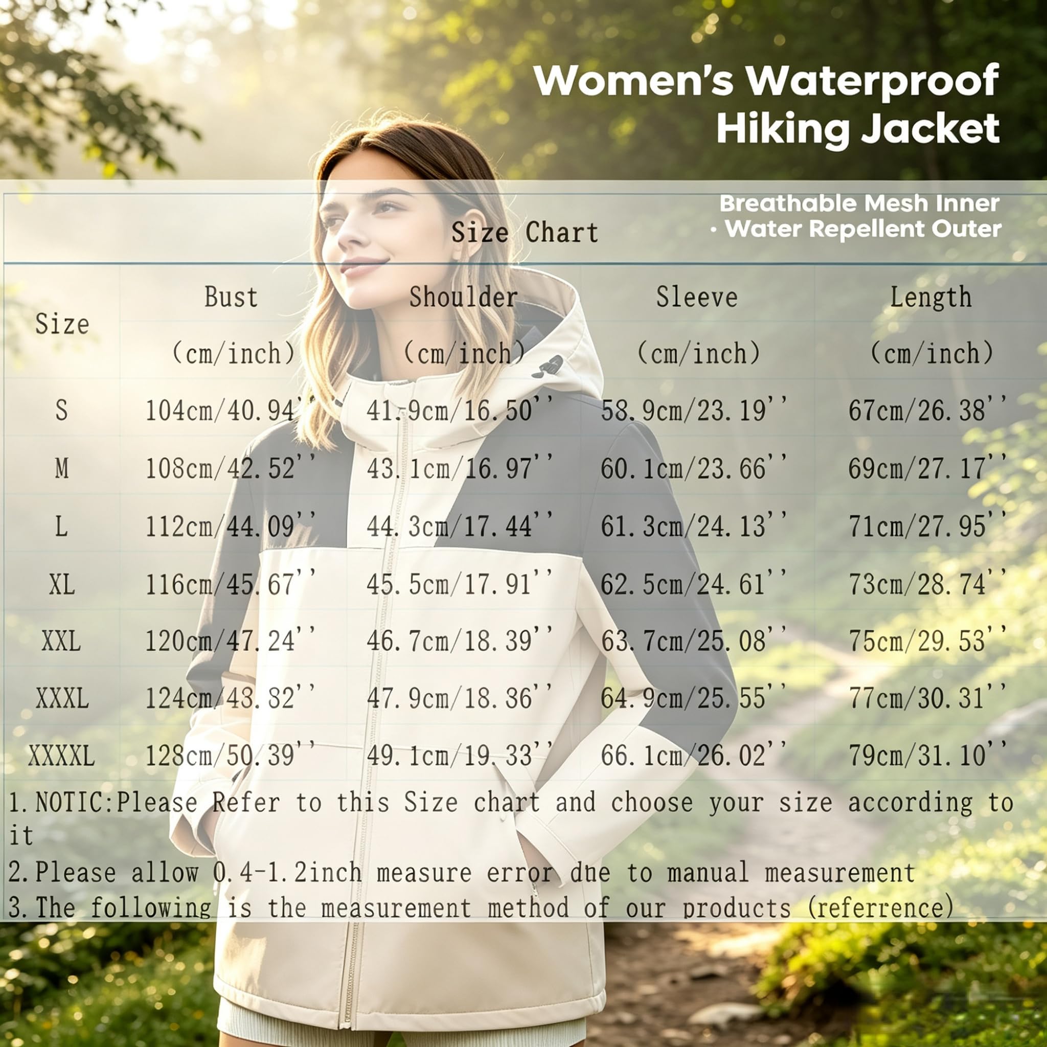 Veste de randonnée pour femme avec fermeture éclair, poncho, pluie, vêtements de pluie légers pour la randonnée, le camping, les activités de plein air