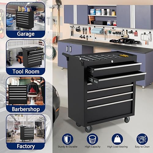 Miniatura 5 de Caja de herramientas rodante, gabinete de almacenamiento de herramientas de 6 cajones, caja de herramientas con ruedas, organizador de gabinete de