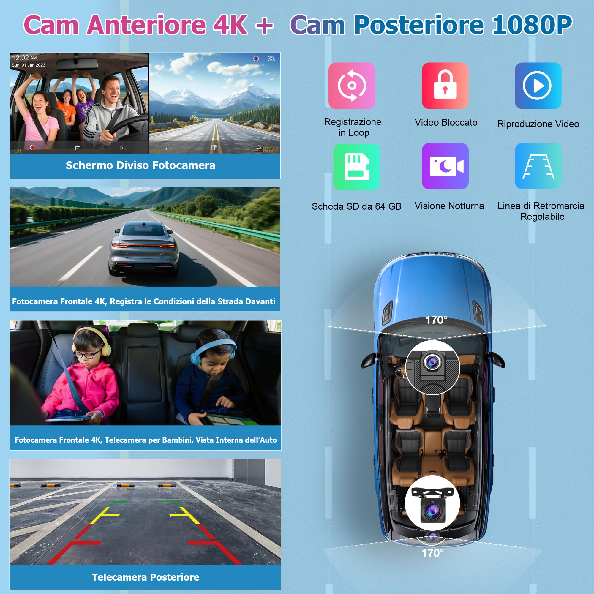 Carpuride W125A Schermo con CarPlay e Android Auto con Dash Cam | IPS HD da 11,26", Telecam Anteriore 4K + Telecam Posteriore 1080P, Registrazione in Loop,Audio Bluetooth,GPS,Siri,Mirror Link