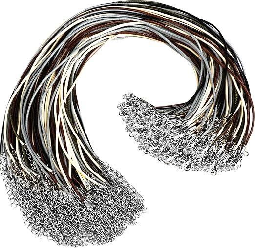100 Pcs Leather Necklace Cord with Clasps, Rope Necklace String, 5 Colors Necklace Cords for Pendants, 19.7" Premium Necklace Chains for Jewelry Making Supplies, 2mm Waxed Necklace Bracelet Cord DHOOZ