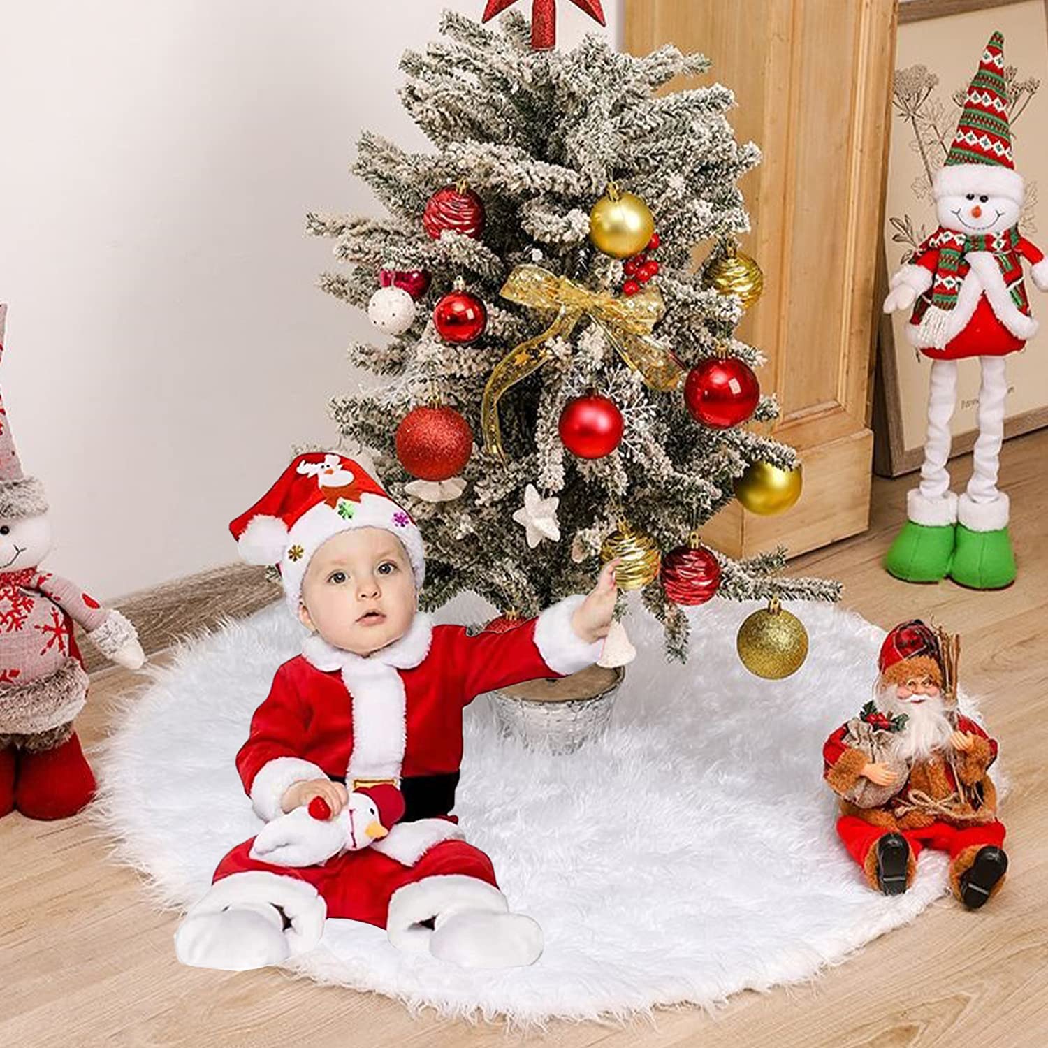 Herefun Weihnachtsbaumdecke Weiß - Plüsch Baumrock 150cm Für Christbaumständer