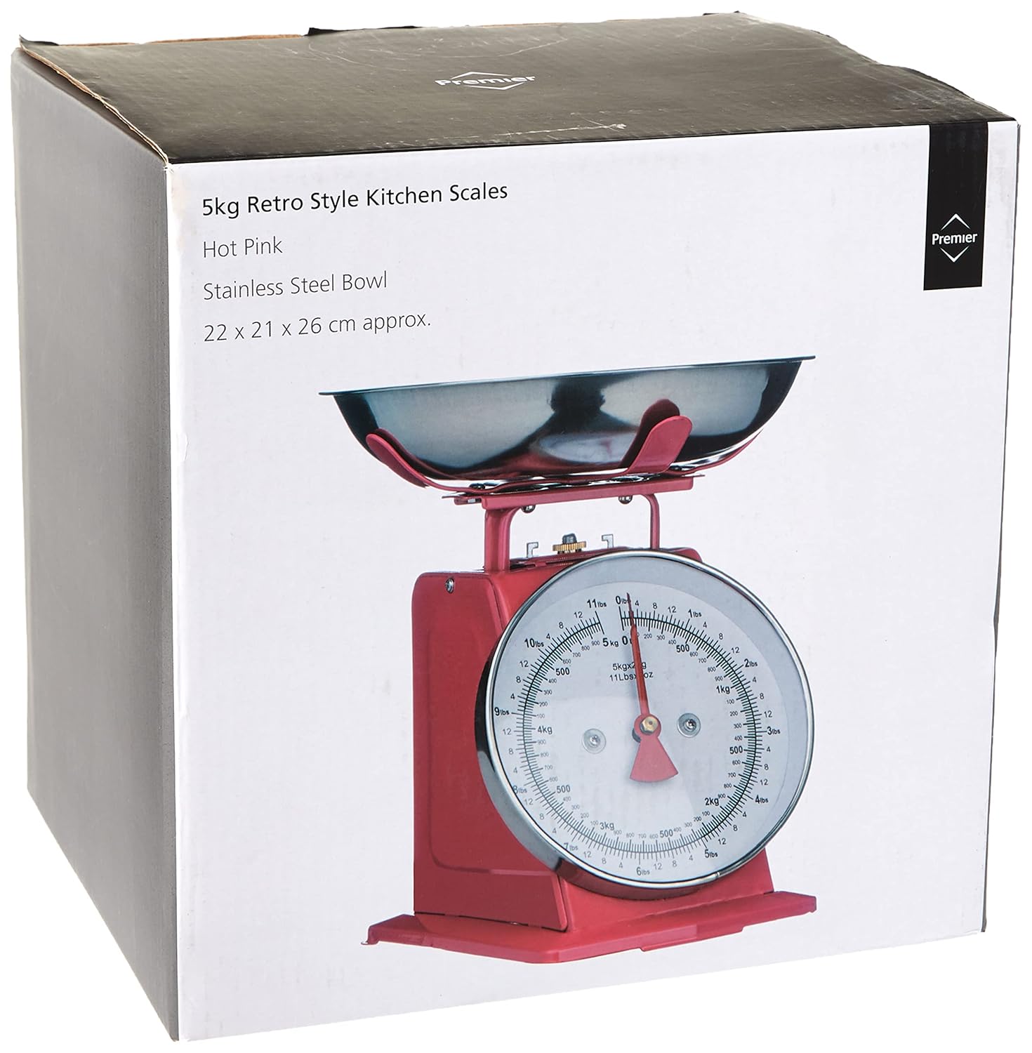 Premier Housewares Retro Kitchen Scale - 5 Kg - Red Hot Pink