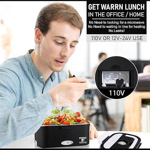 Miniatura 8 de Moss & Stone Fiambrera eléctrica para adultos, calentador de alimentos portátil 3 en 1, contenedor extraíble de acero inoxidable, tenedor y cuchara,