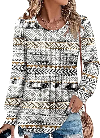 BETTE BOUTIK Long Sleeve Shirts for Women Fall Tops Dressy Blouses Crewneck Tunic Tops for Leggings S-3XL