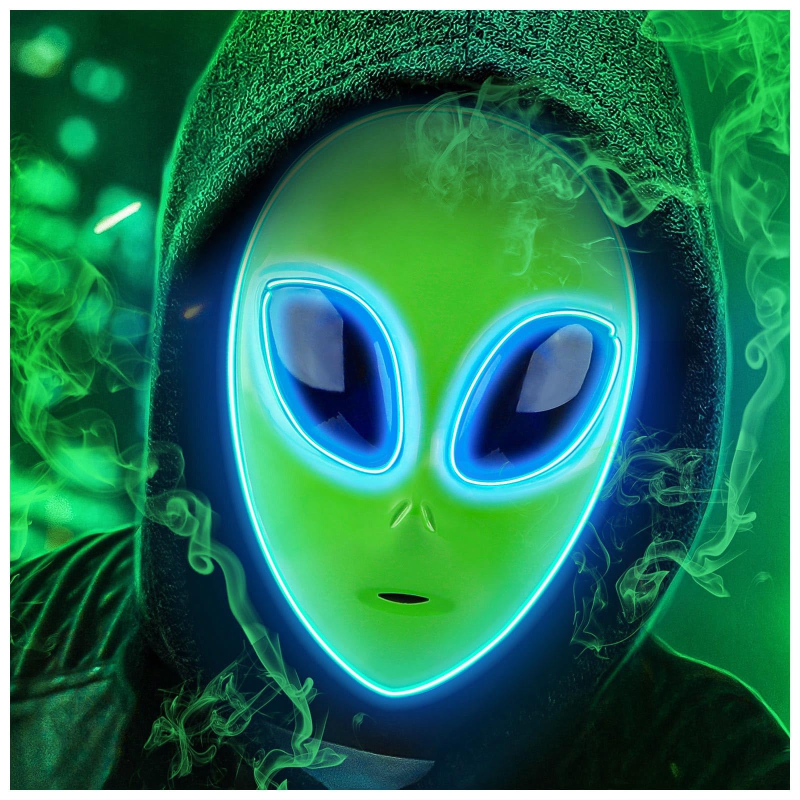 Tanganan LED Alien Mask for Adult,Halloween LED Light up Mask 3 Modes Lighted Face Mask for Festival Cosplay Halloween Costume (1pc)