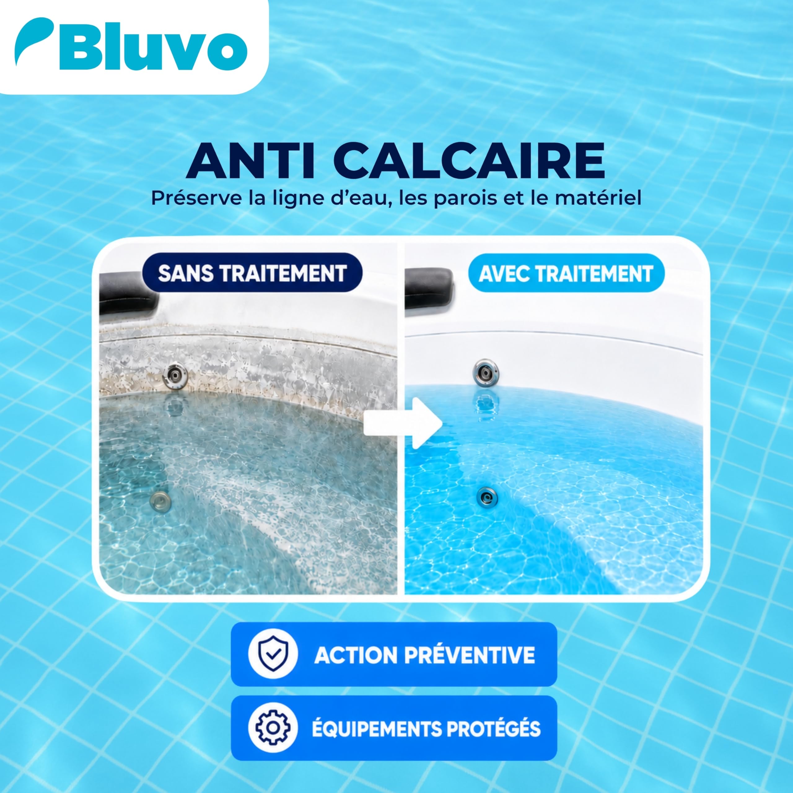 Bluvo Anti Calcaire Piscine et Spa – Traitement Préventif 1L Fabriqué en France