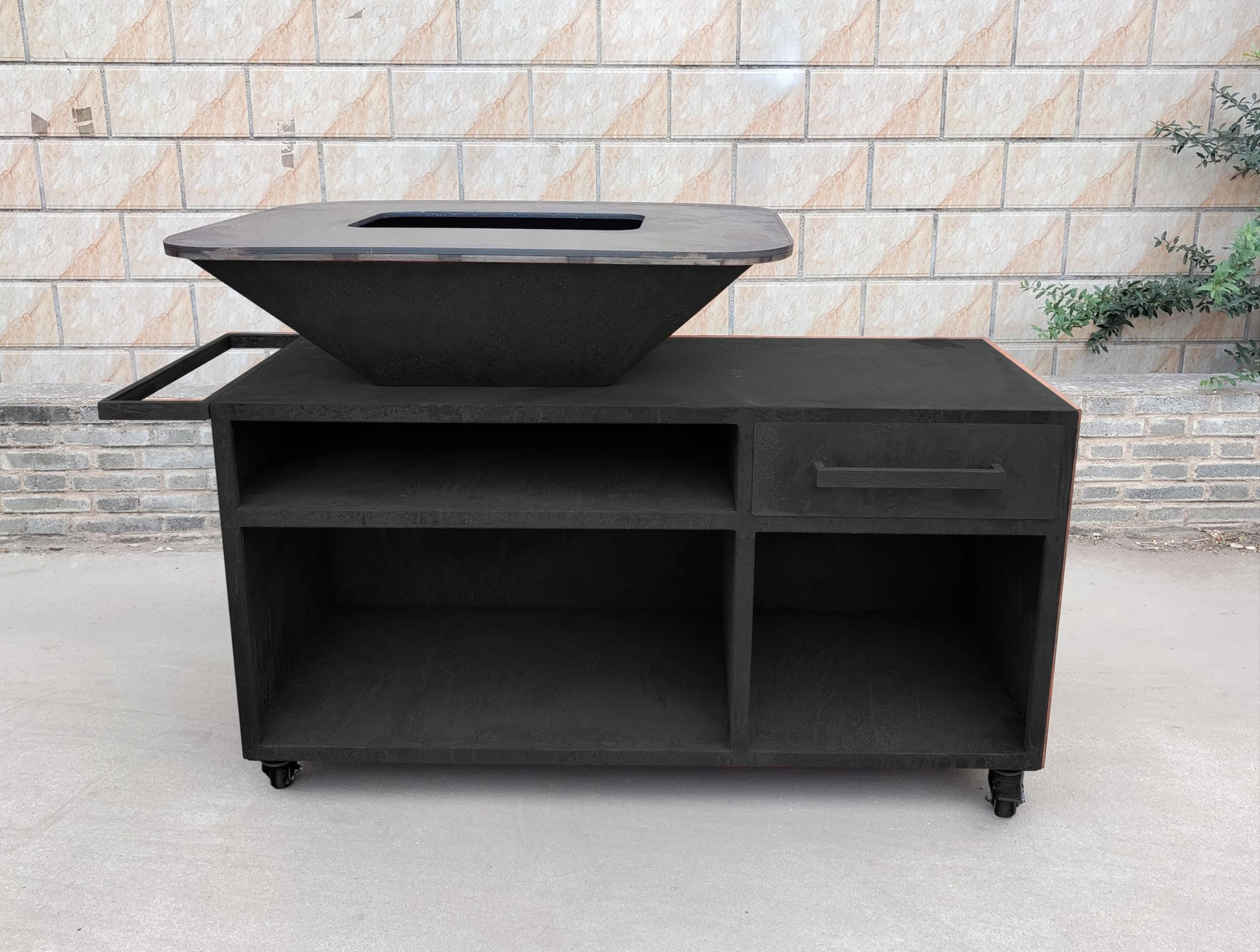 PURLINE | Barbecue avec armoire en acier, grande plaque de cuisson et gril - Grand barbecue d'extérieur avec rangement intégré et plaque de cuisson professionnelle en acier (Noir)