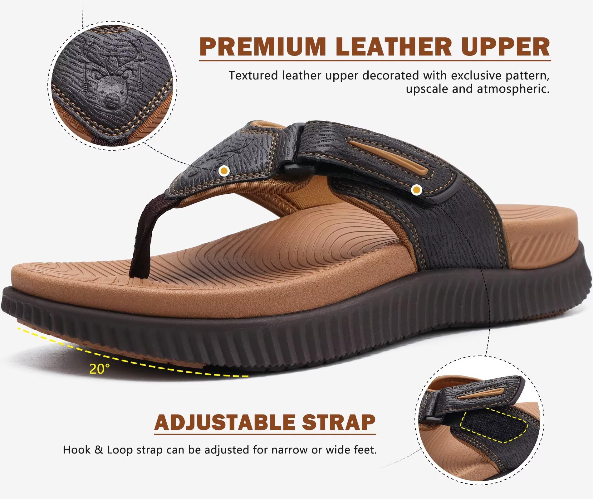KuaiLu Infradito Uomo Sandali da Passeggio Regolabile Ortopedia Cuscino Atletico Spesso Sport Sliders per l'uomo, Resistente all'acqua & Leggero, Morbido Comfort & Supporto per l'arco