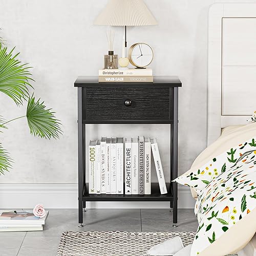 Miniatura 110 de VECELO - Juego de mesita de noche moderna de 2 piezas con cajón para sala de estar, dormitorio, marco de metal industrial, mesa, color marrón