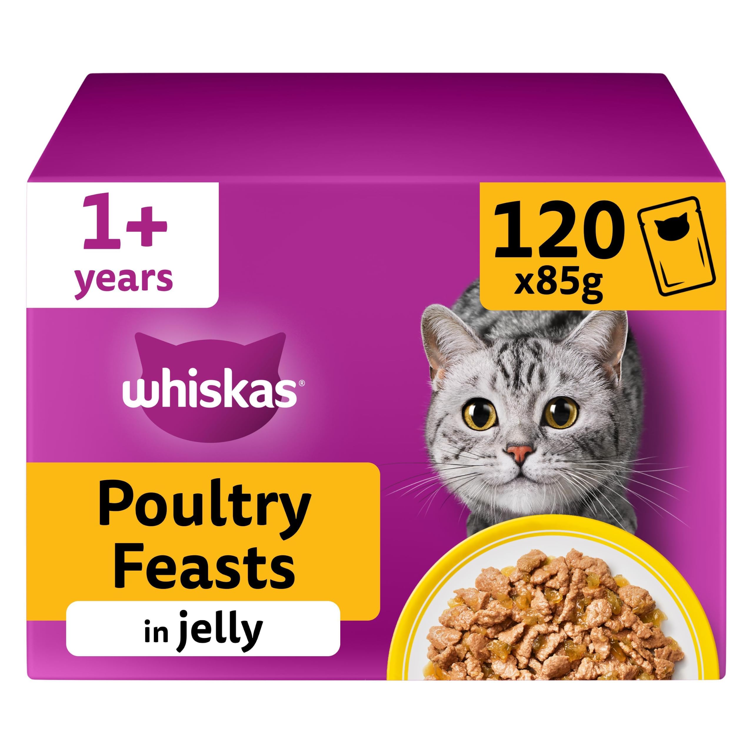 WHISKAS Adult Wet Cat Food in Jelly 120x85g Poultry Feasts
