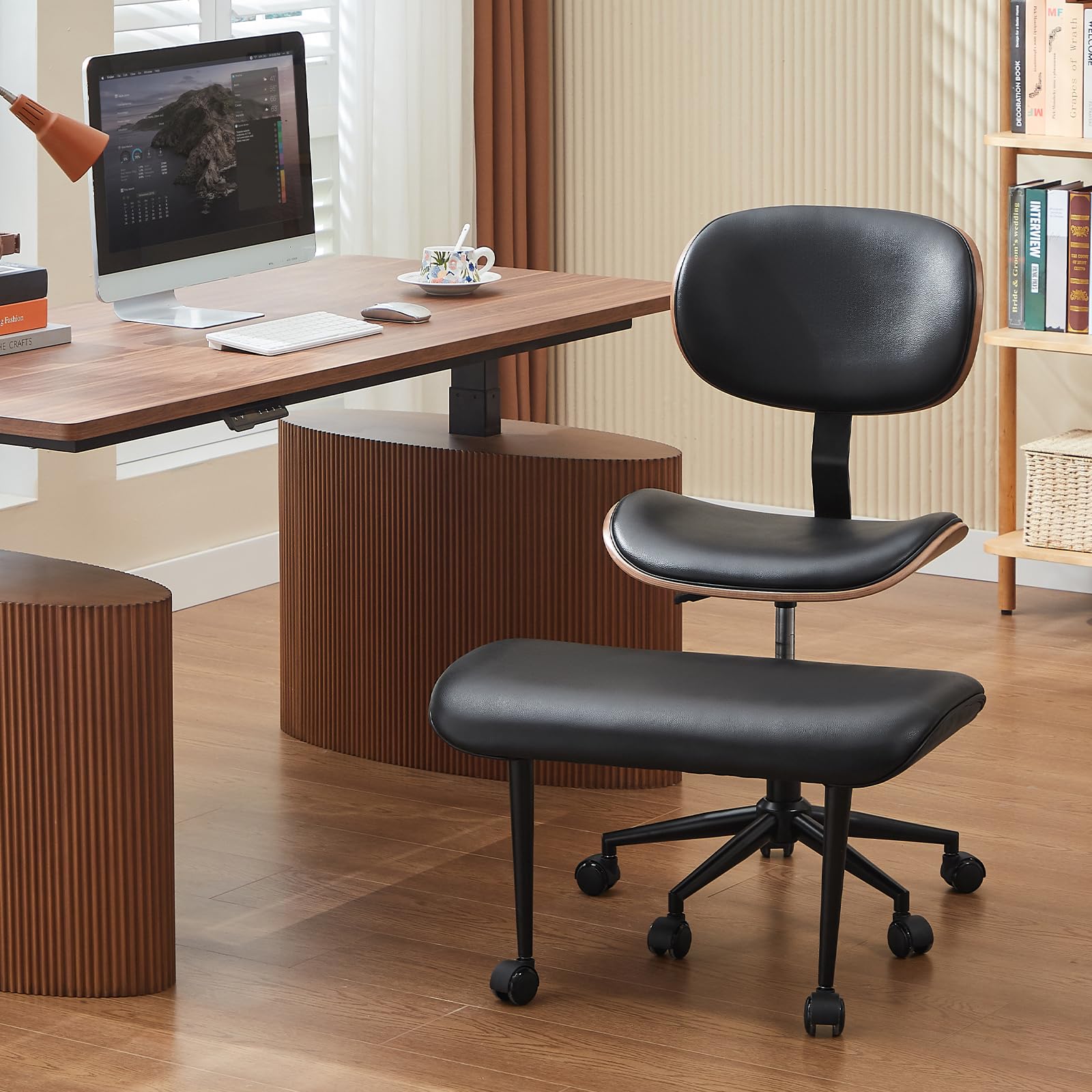 Bestier Cross Legged Office Chair, Criss Cross Chair with Adjustable Arms, 135° Reclining Velet Executive Chair with Wheels, Big and Tall Computer Desk Chair for Home, Office - Black