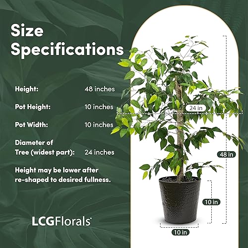 Miniatura 2 de Árbol de ficus de 4 pies en maceta de metal negro con tronco de madera real, plantas de imitación para interiores y exteriores, para patio, salas de