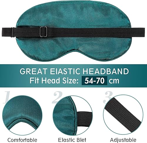 Miniatura 3 de 4 piezas de antifaz para dormir de seda para dormir, máscara de ojos suave con correa ajustable, para bloquear las luces, viajar y relajarse (verde