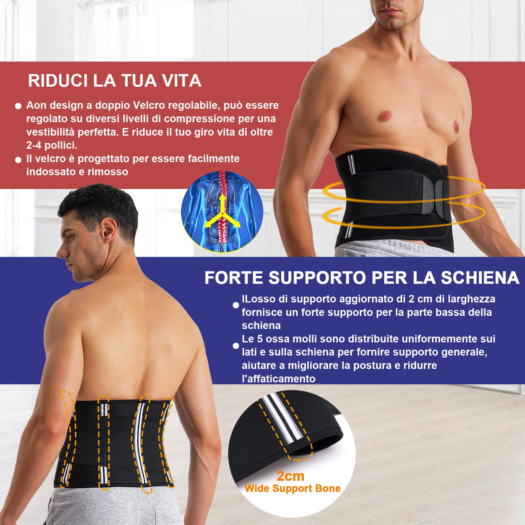 Fascia Addominale Dimagrante per Uomo Cintura Regolabile Lombare Sauna di Neoprene Allenamento Waist Trimmer Belt Snellente per Dimagrire