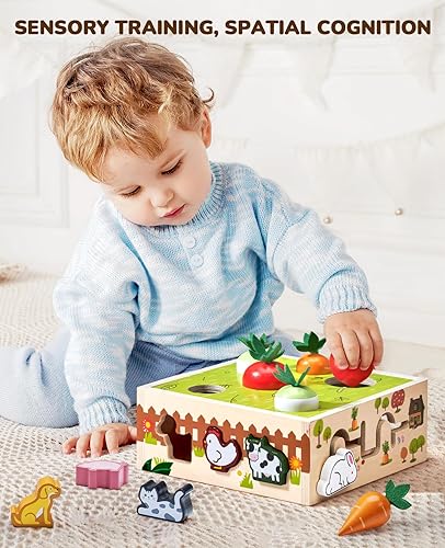 Miniatura 6 de Montessori - Juguetes de madera para bebés de 1, 2 y 3 años, habilidades motoras finas, juguetes de animales de granja, engranajes, laberinto y