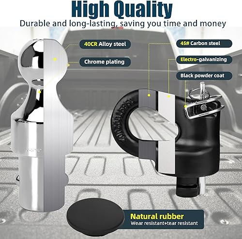 Miniatura 5 de | Juego de bolas de enganche de cuello de cisne 60692, bola de 2-5/16 pulgadas 30000 libras GTW compatible con Ford F250 F350 F450 2013-2024,