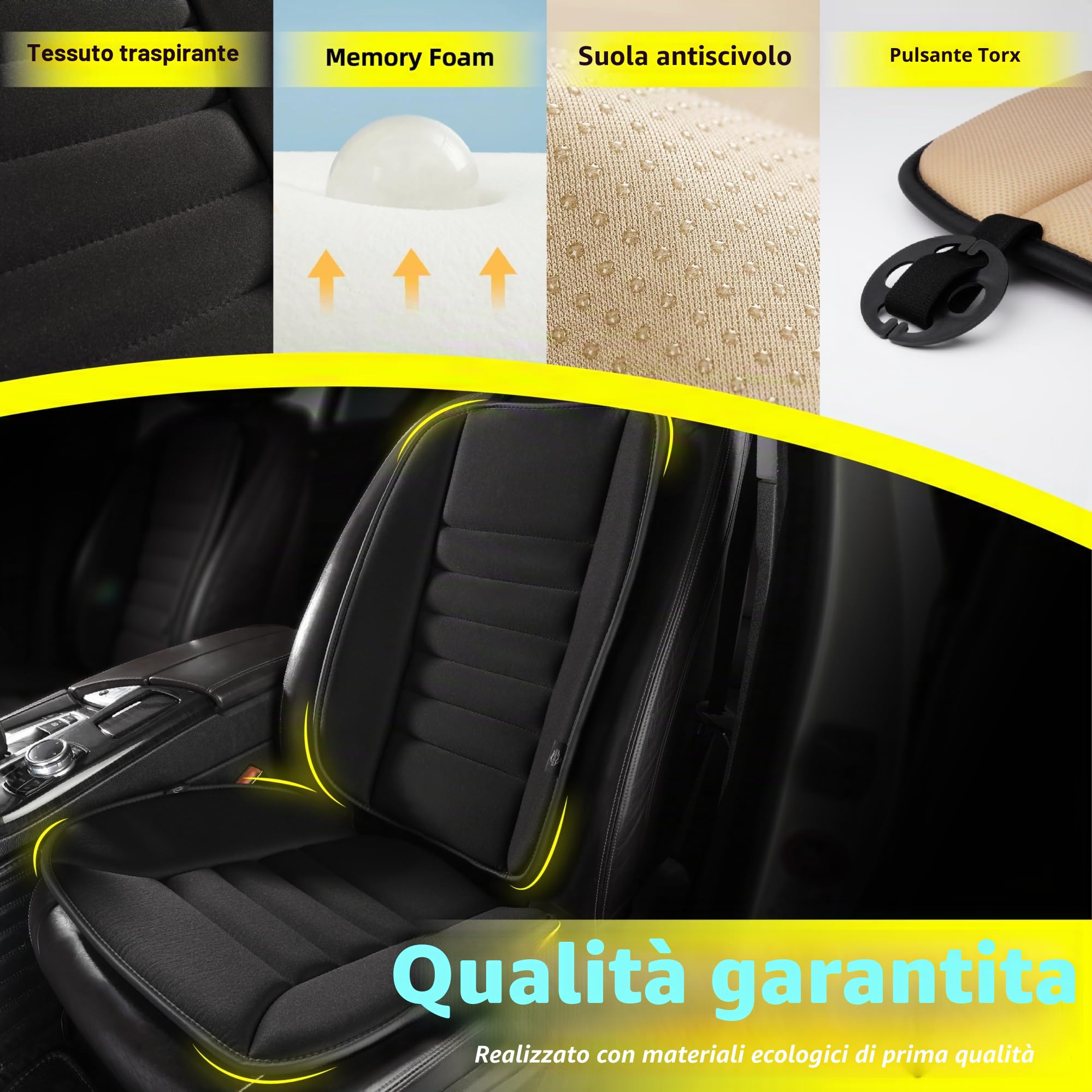 kingphenix Cuscino per Sedile Auto con Supporto Lombare: Design in Memory Foam per Maggiore Comfort e Sollievo dal Dolore, Ideale per Conducenti e Uso Ufficiale - Comfort Lombare Ergonomico per Lunghi