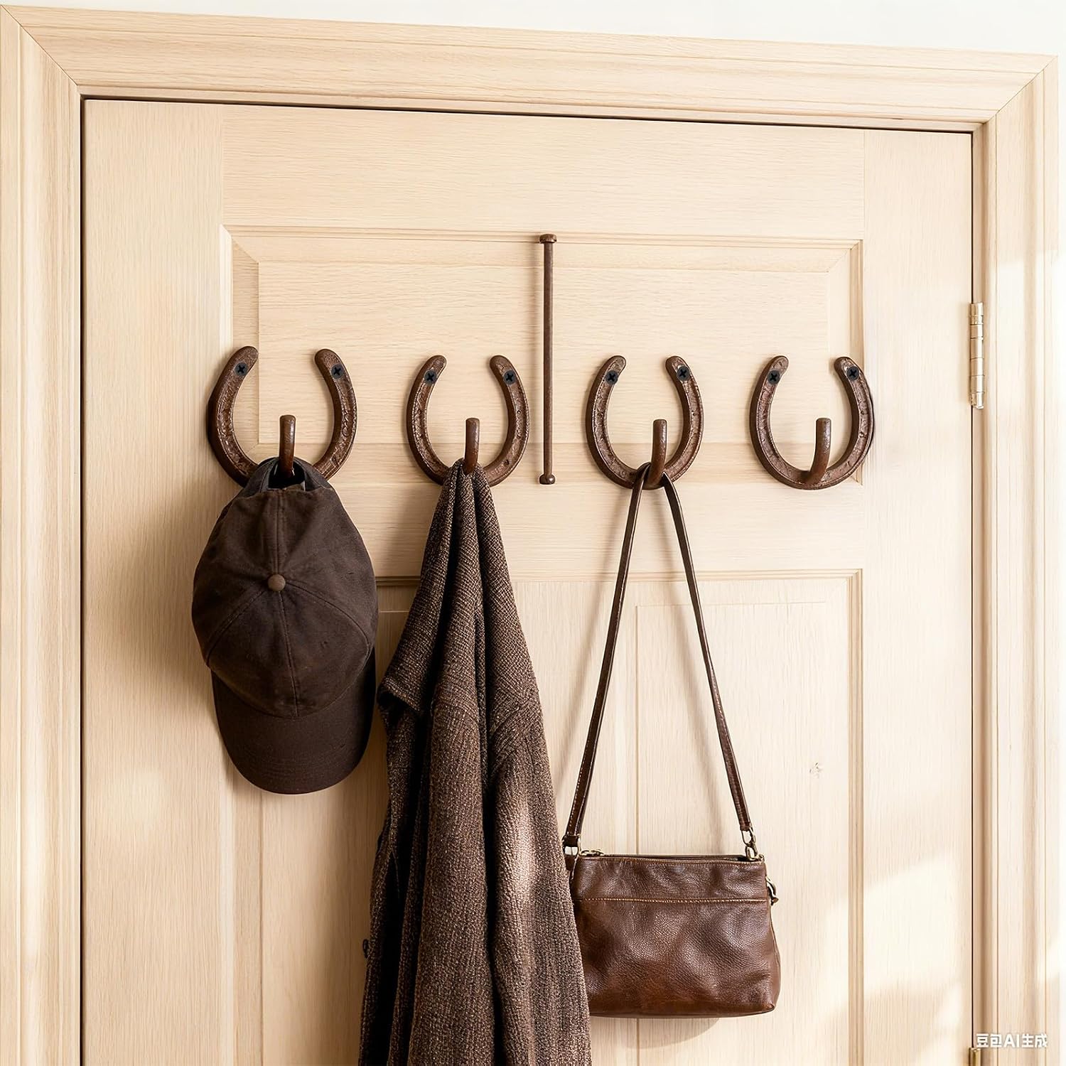 4 Pcs Cast Iron Wall Hooks, Vintage Horseshoe Shaped Coat Hangers, Rustic Farmhouse Decor for Hanging Hats, Towels, Bags, Heavy Duty 35lbs Capacity, Western Room & Bathroom Organizer (4"x4") image 5