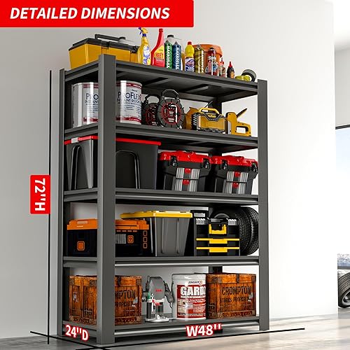 Miniatura 3 de Estantería de garaje de 72 pulgadas de alto, estantes de almacenamiento resistentes de 3000 libras, estantes de metal ajustables de 5 niveles para