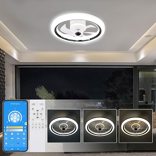 Miniatura 2 de Ventilador de techo de perfil bajo con luz, LED inteligente de 20 pulgadas regulable de montaje empotrado moderno ventilador de techo interior con