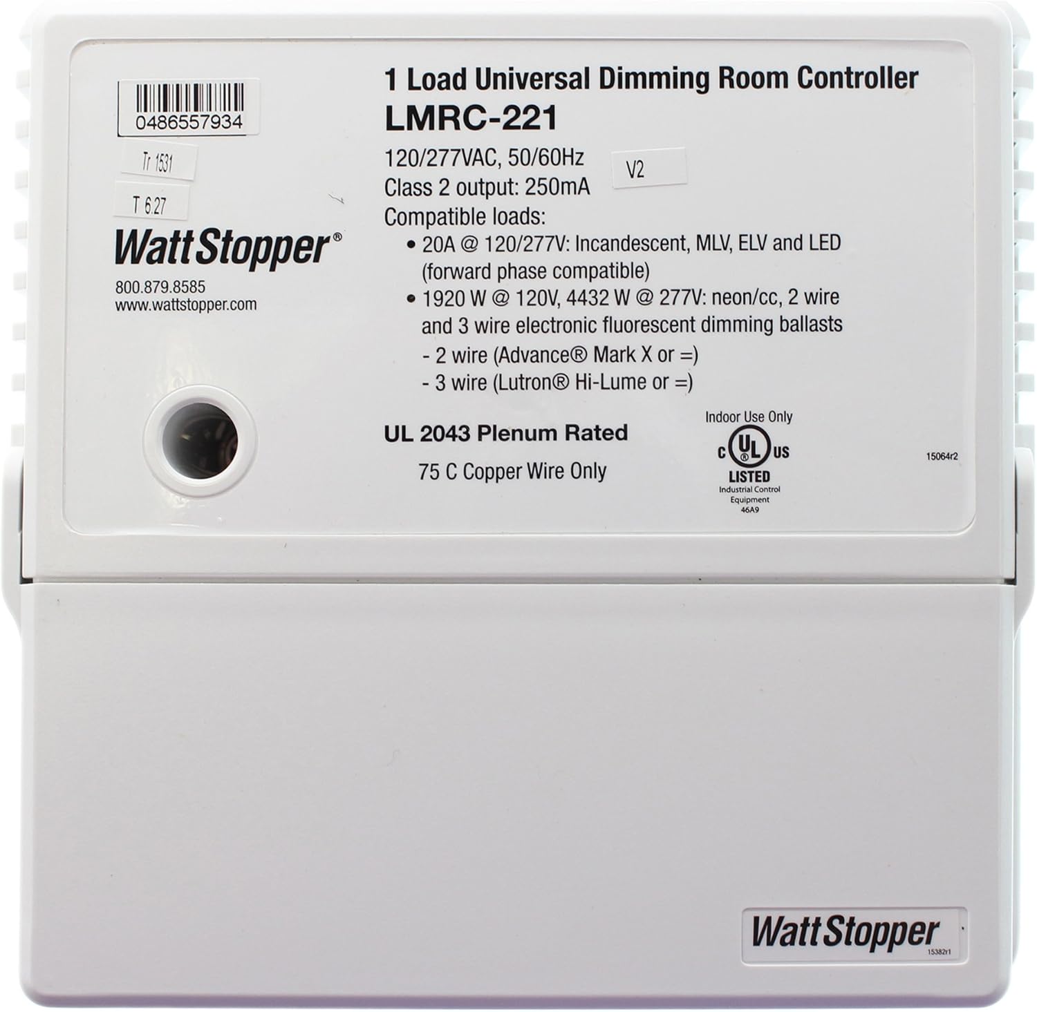 Watt Stopper LMRC-221 Digital Room Controller, RJ-45, Universal Dimming, 120/277V