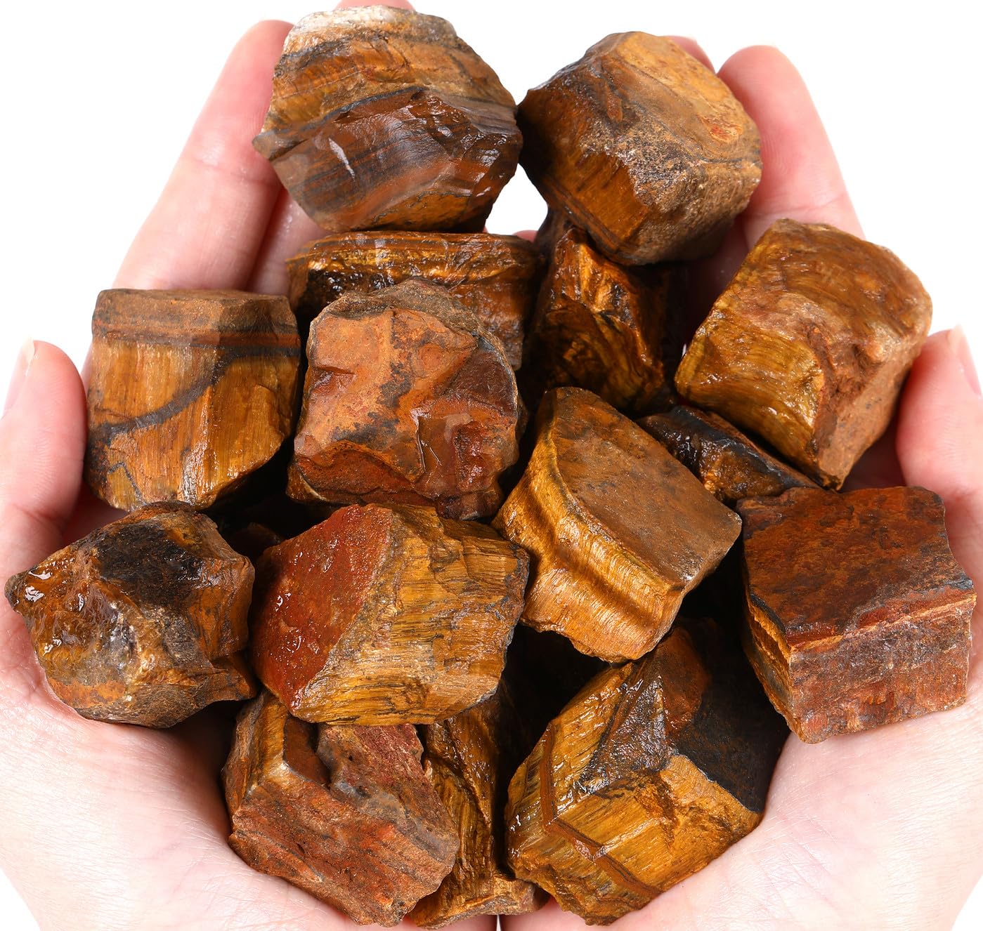 QINJIEJIE Tiger Eye Crystals Raw Stones Natural Rough Gemstones Rocks Bulk Large 0.8-1.2" Gems Reiki Fountain Rock for Tumbling Cabbing Polishing Wire