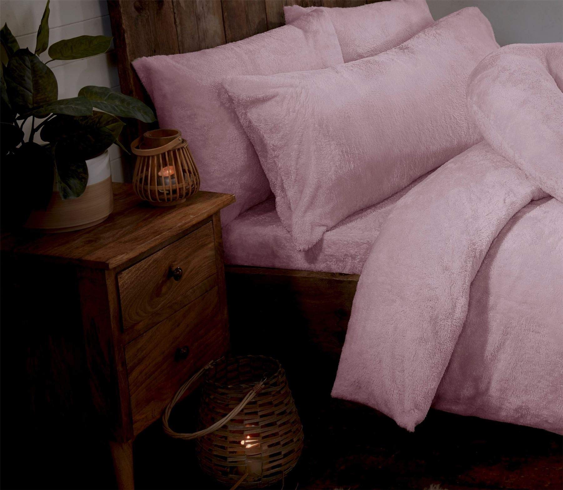 Littens Luxury 12" Extra Deep Blush Pink Teddy Fleece Fur Double Size Fitted Bed Sheet, Soft Cosy Bedding, Thermal Warm, Energy Efficient, 30cm Elasticated Side (137cm x 190cm) โ image 1