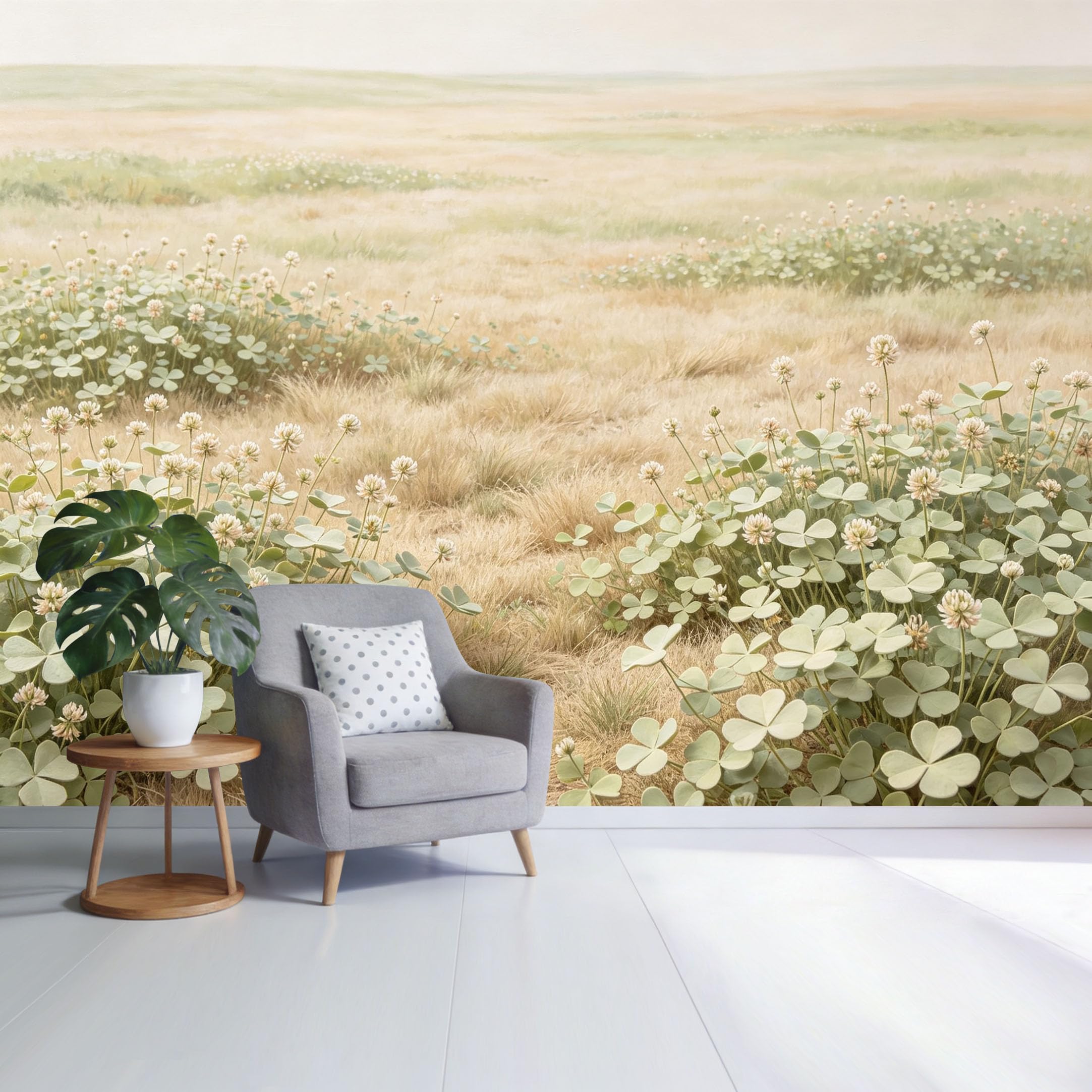 Custom Size Wall Mural Botanical Clover Meadow Field Landscape Pastel Tones Nature Scene SelfAdhesive Wall Fabric Removable Wallpaper for Home Office Decor