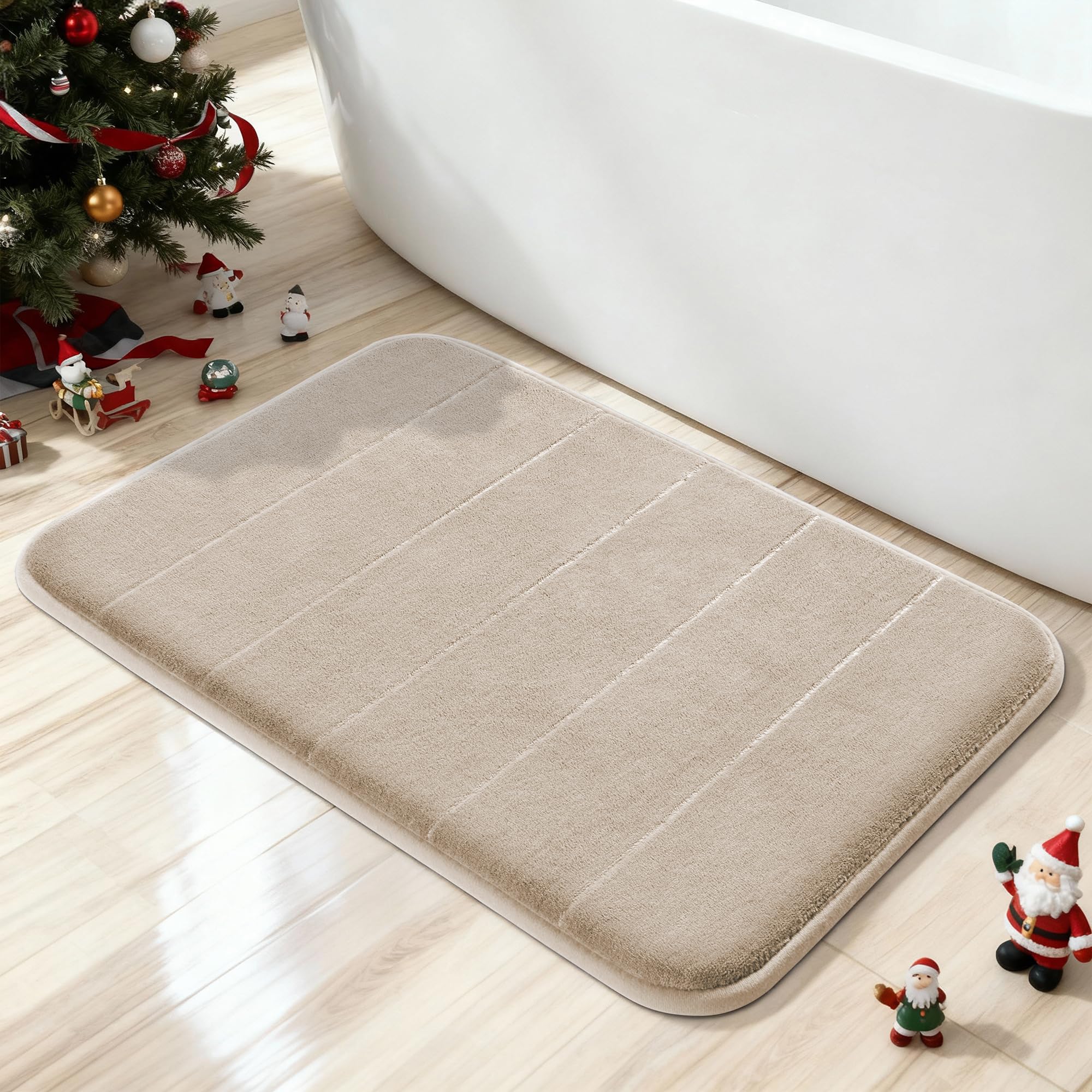 Yimobra Bath Mat Memory Foam, Soft Comfortable, Super Water Absorption, Non-Slip, Thick, Machine Wash, Easier to Dry for Bathroom Floor Rug, Beige, 43 x 61 cm