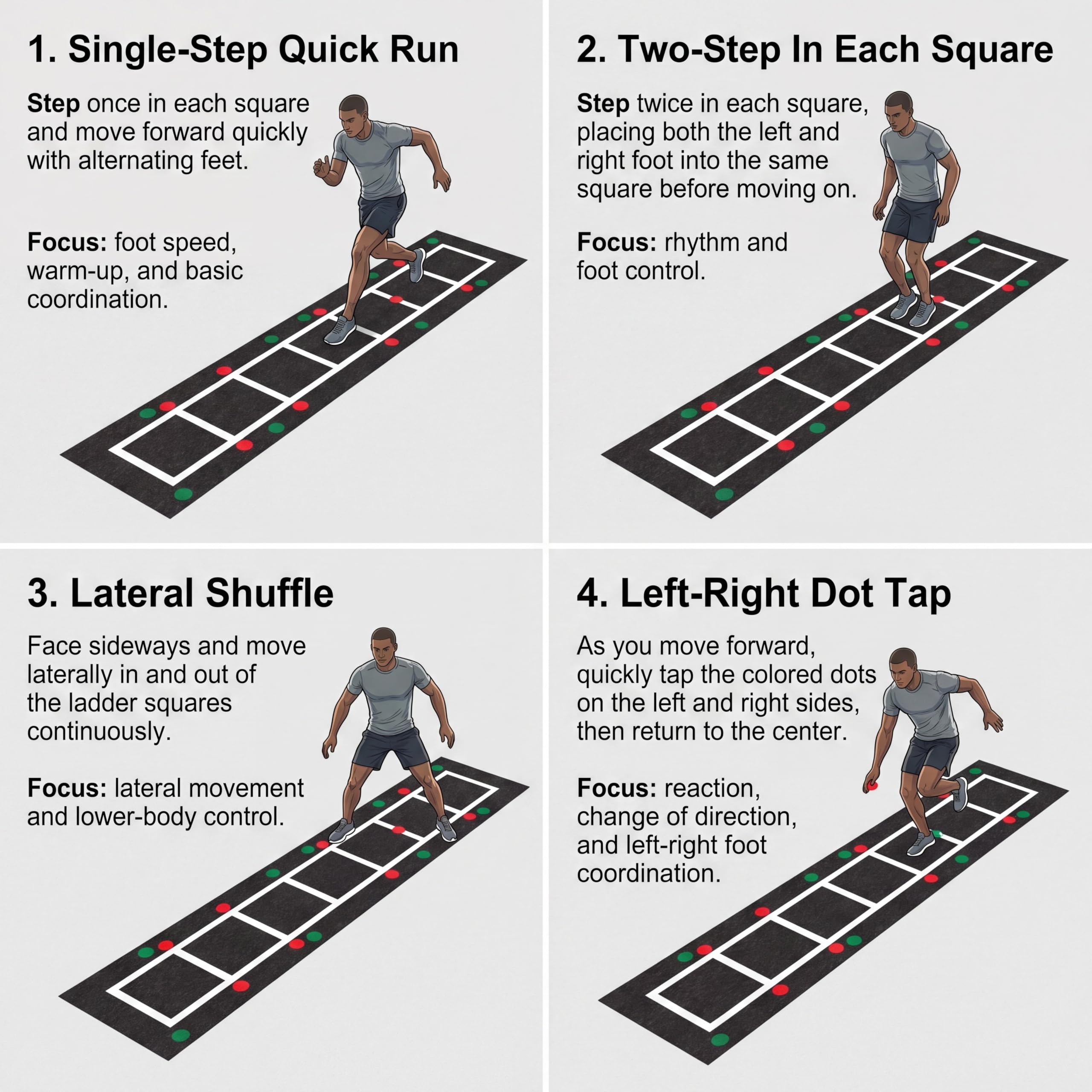 Nuanchu Tappetino per esercizi 3 in 1, 4,6 x 9,6 m, con stampa a pois e scala per agilità di velocità, tappetino antiscivolo per allenamento per adulti, giovani, basket, fitness, calcio, attrezzature
