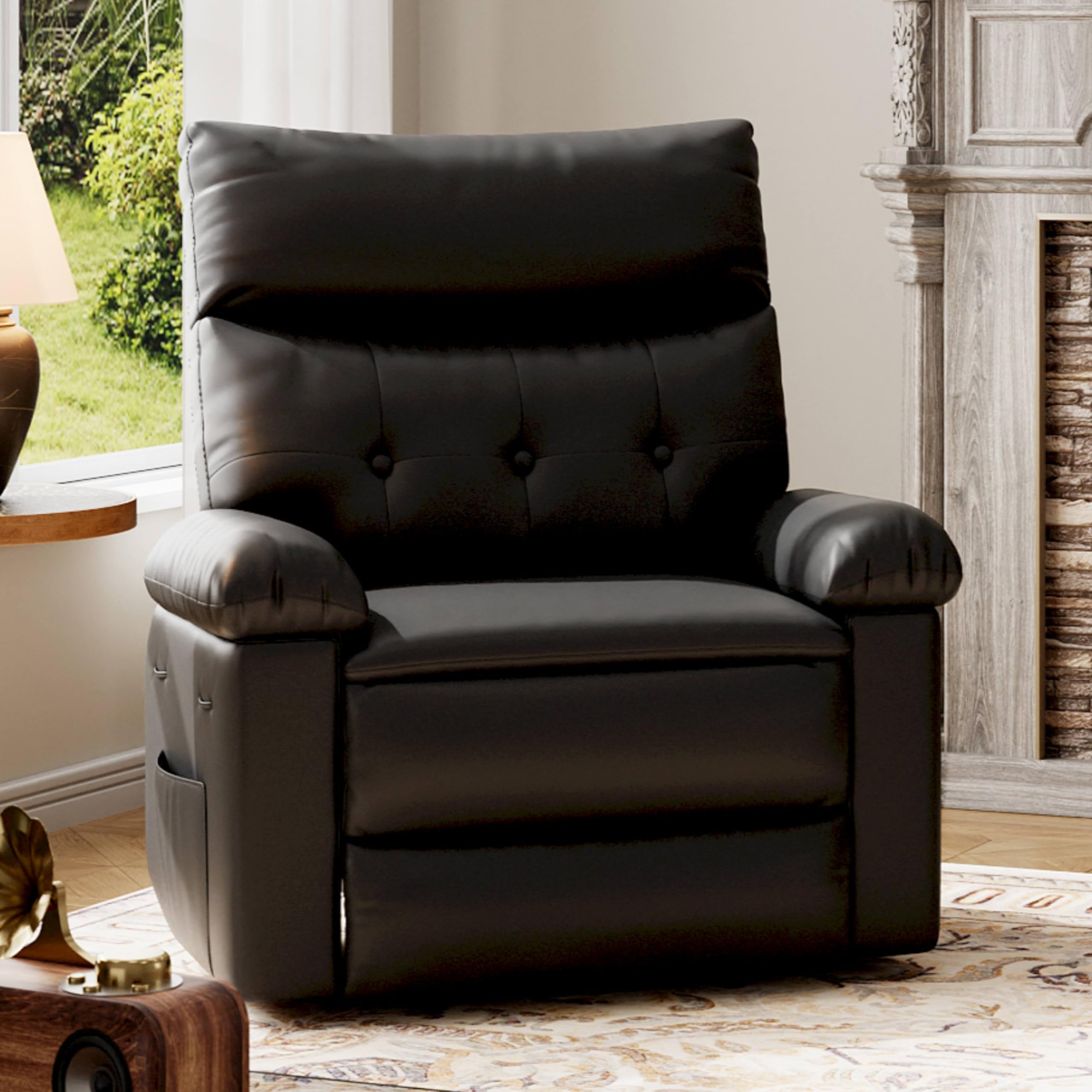 GarveeHome Leather Manual Recliner Chair for Adults - Heat and Massage