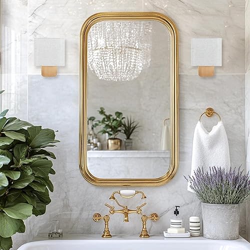 Miniatura 5 de Linen Square Wall Sconce, Antique Brass Finish - Modern Cylinder Shade Hardwired Light Fixture for Bedroom, Bathroom Vanity, Living Room, E12