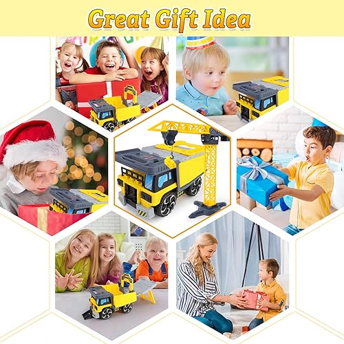 Miniatura 7 de CORPER TOYS Juego de juguetes de camiones de construcción para niños con mapa de reproducción, señal de tráfico, grúa y 9 vehículos de ingeniería