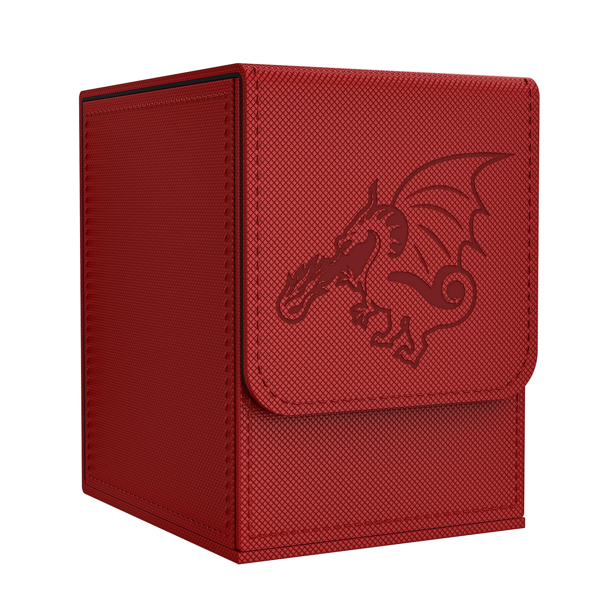Zettokete Card Deck Box with 2 Dividers, MTG Commander Deck Box Holds 100+ Double-Sleeved Cards, Leather Magnetic Deck Case Compatible with Magic TCG CCG Cards, Red/Dragon