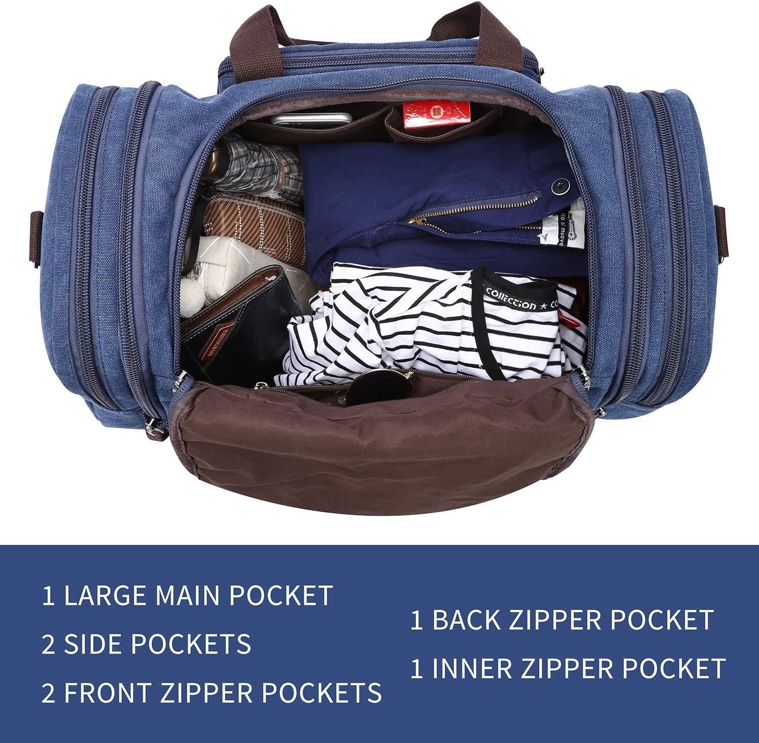Duffle Bag for Travel Canvas Expandable Duffel Bag Weekend Bag Carry On Luggage Bag Travel Bags for Men Duffle Bags for Airplanes TELOSPORTS (BLUE)