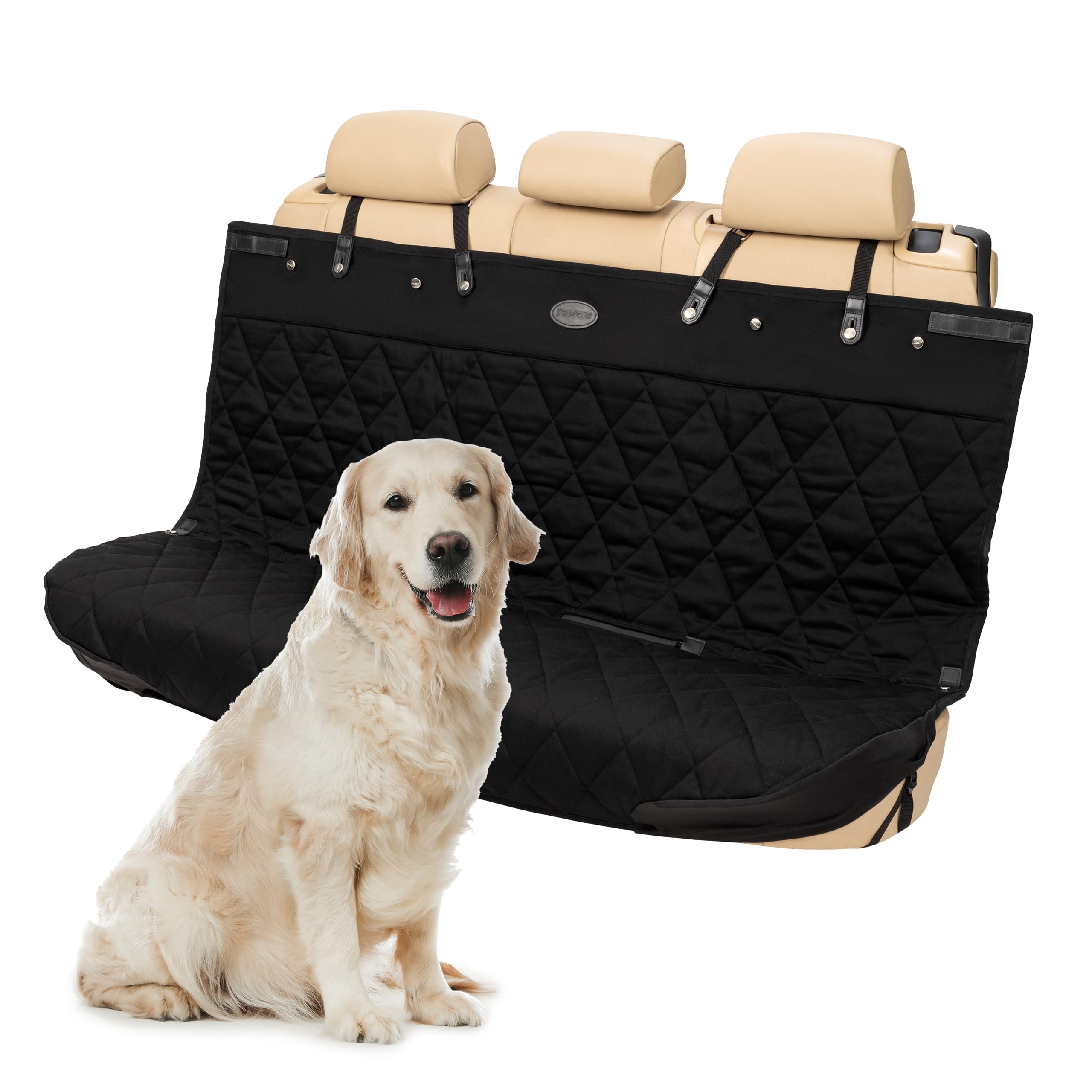 PetSafe Happy Ride Quilted Bench Seat Cover - Long-Lasting Waterproof Padded Backseat Protection with Secure Seatbelt Access - Keeps Leather Seats