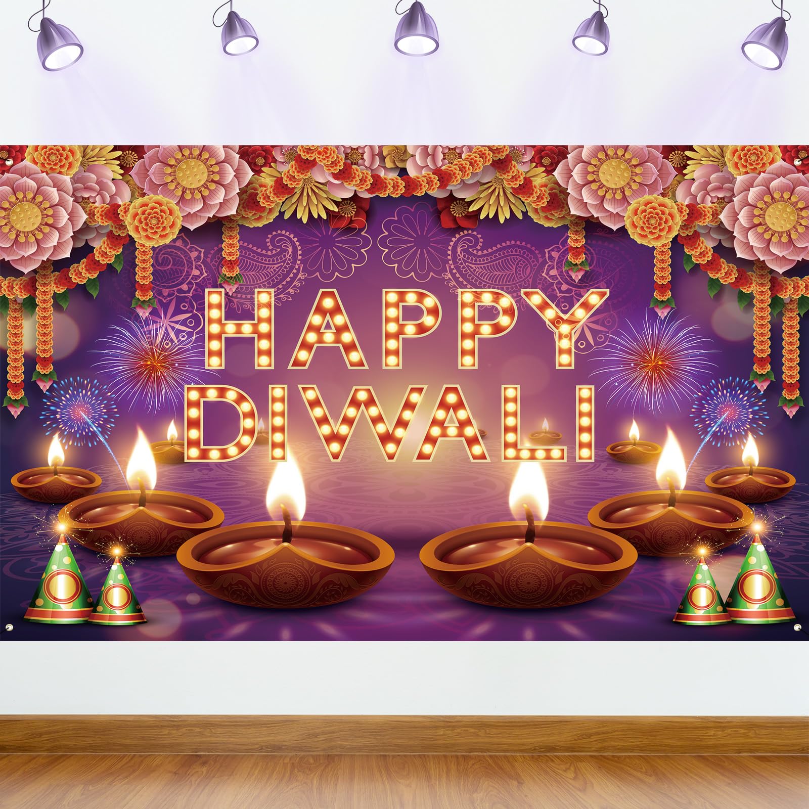 EOA 7(W) x5(H) FT Diwali Festival Party Backdrop for Photography Wall Mural India Diwali Candle Burning Lights Laxmi Puja Background Picture Photo Studio Props