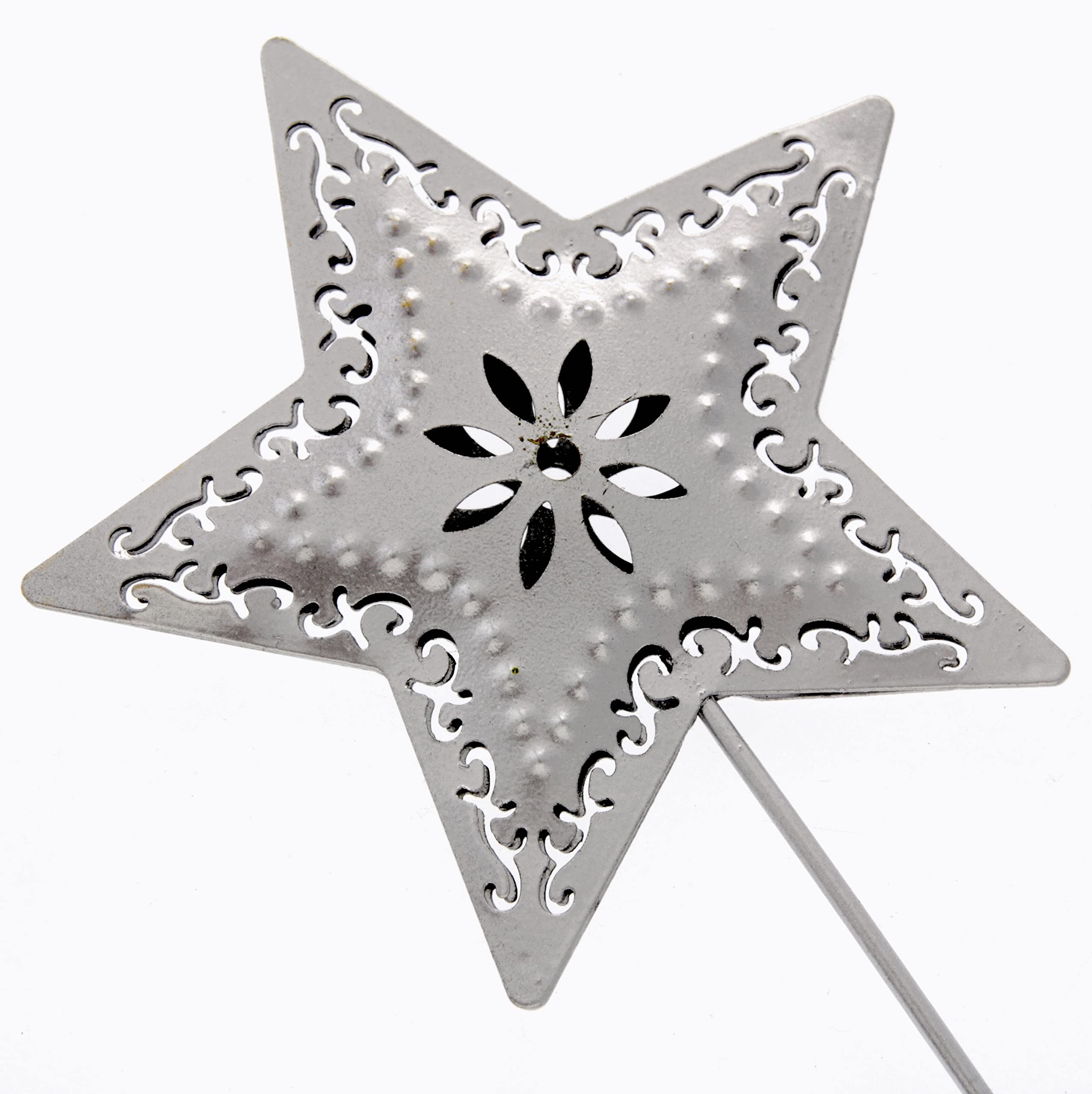 Corsage Creations Metal Star Wand | Silver Flower Girl Wand | Cut Outs & Embossed Detail | Lightweight & Comfortable 25cm Handle | Perfect for Weddings, Parties & Special Occasions (Silver, Star)