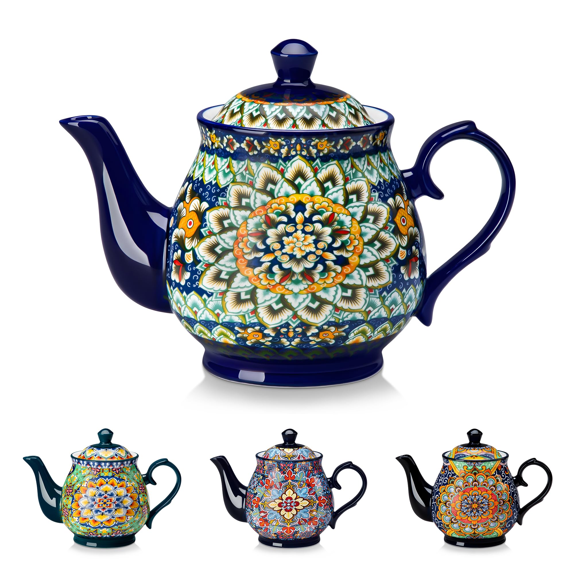 vancasso SIMI 800ml Ceramic Teapot, Bohemian Porcelain Tea Pot with Spring Gorse Pattern for Loose Leaf Tea, Microwave & Dishwasher Safe