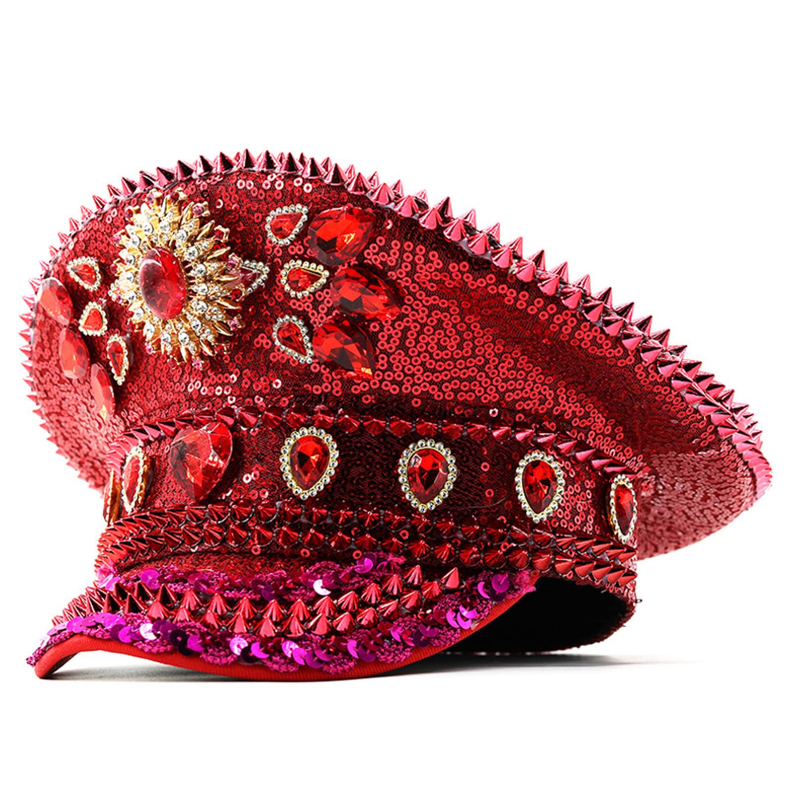 Jeweled - Cappello da capitano con cristalli pesanti, per ragazze e ragazzi, per carnevale, festival musicali, hip hop, moda