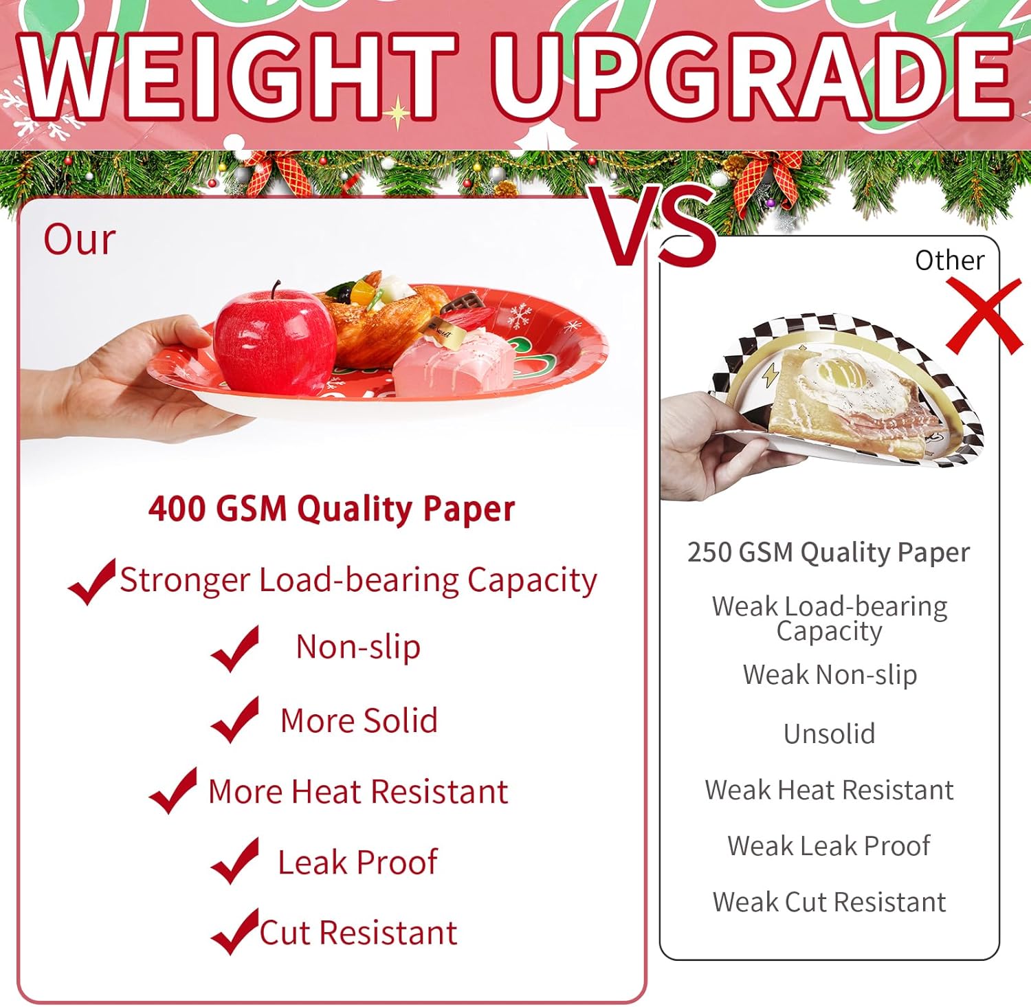 50Pcs Christmas Oval Paper Plates Team Naughty Team Nice Party Decorations 10" x 12" Large Disposable Heavy Duty 400GSM Red and Green Christmas Dinner Plates for Xmas Holiday Cocktail Party Supplies