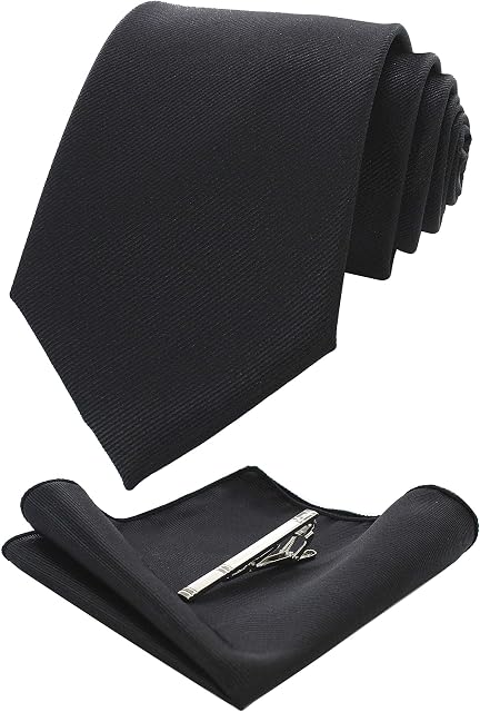 RBOCOTT Solid Color Tie and Pocket Square, Tie Clip Set for Men