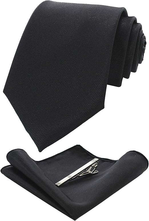 RBOCOTT Black Silk Tie and Pocket Square, Necktie Tie Clip Set for Men (13) Amazon.co.uk Clothing