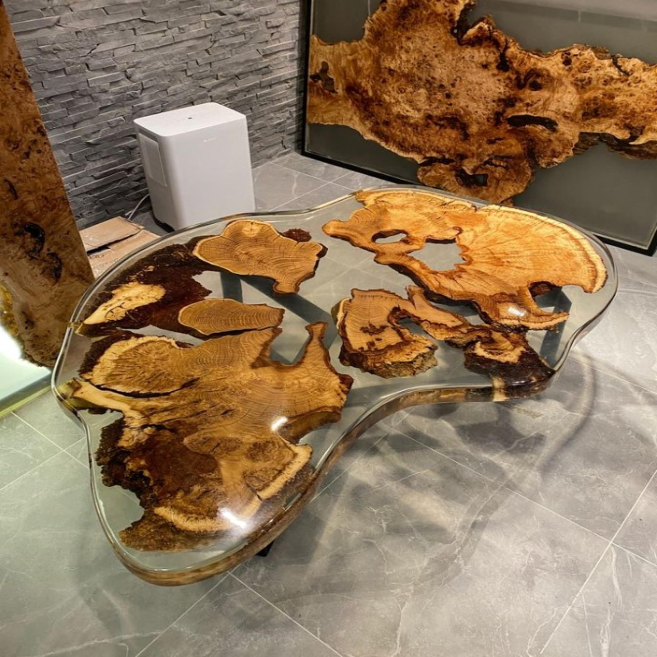 RESINHOMEFURNITURE Handcrafted Clear Resin Table Natural Wood Slices Epoxy Table Coffee Table Living Room Table Dining Table Console Table Bar Counter