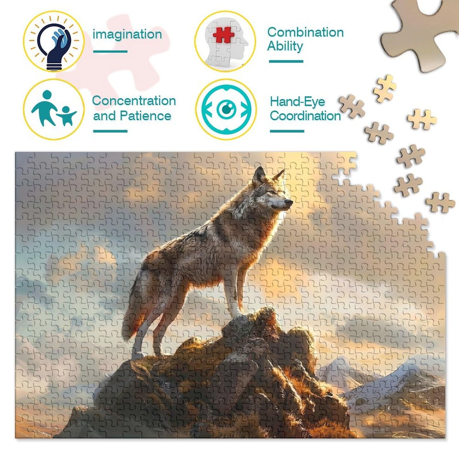 Puzzle De 1000 Piezas Lobo De Montaña – Juego Familiar Para Aliviar Estrés (52x38cm)