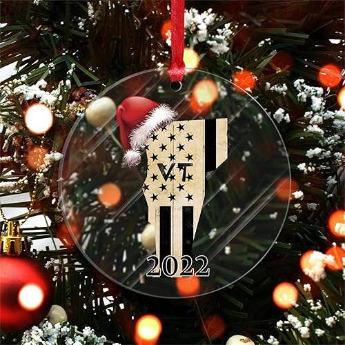 Miniatura 5 de Christmas Acrylic Ornament Vermont State Round Christmas Ornament Santa Hat American State Christmas Joy New Home Gifts for New House Homeowner 3